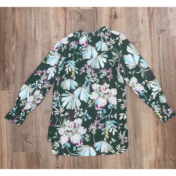 Kaari Blue Women's Tropical Print Tunic Top Green Floral Size S Blouse - Picture 2 of 3